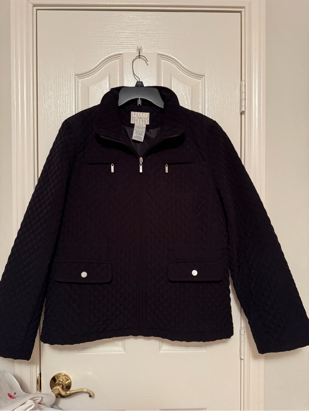 White stag  Black Quilted Zip-Front Jacket